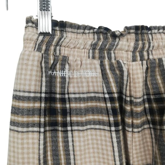 Maniere De Voir Plaid Flannel Wide Leg Pull On Elastic Waist Pants Size 8 Beige - Picture 9 of 13